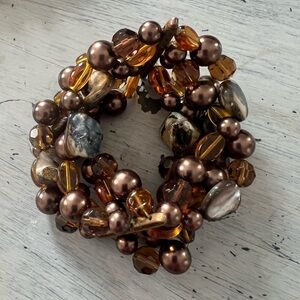 Elegant Beaded Bracelet with Amber and Bronze Tones